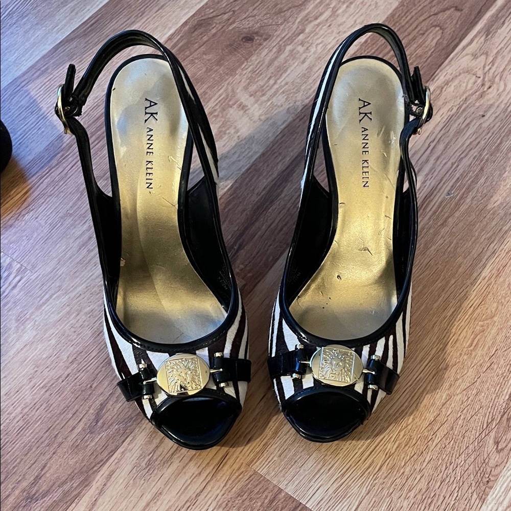 Anne Klein | Shoes | Anne Klein Zebra Print Slingback Heels